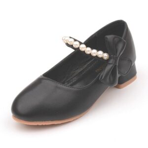 Kids Flower Girl Princess Pearl Black Shoes