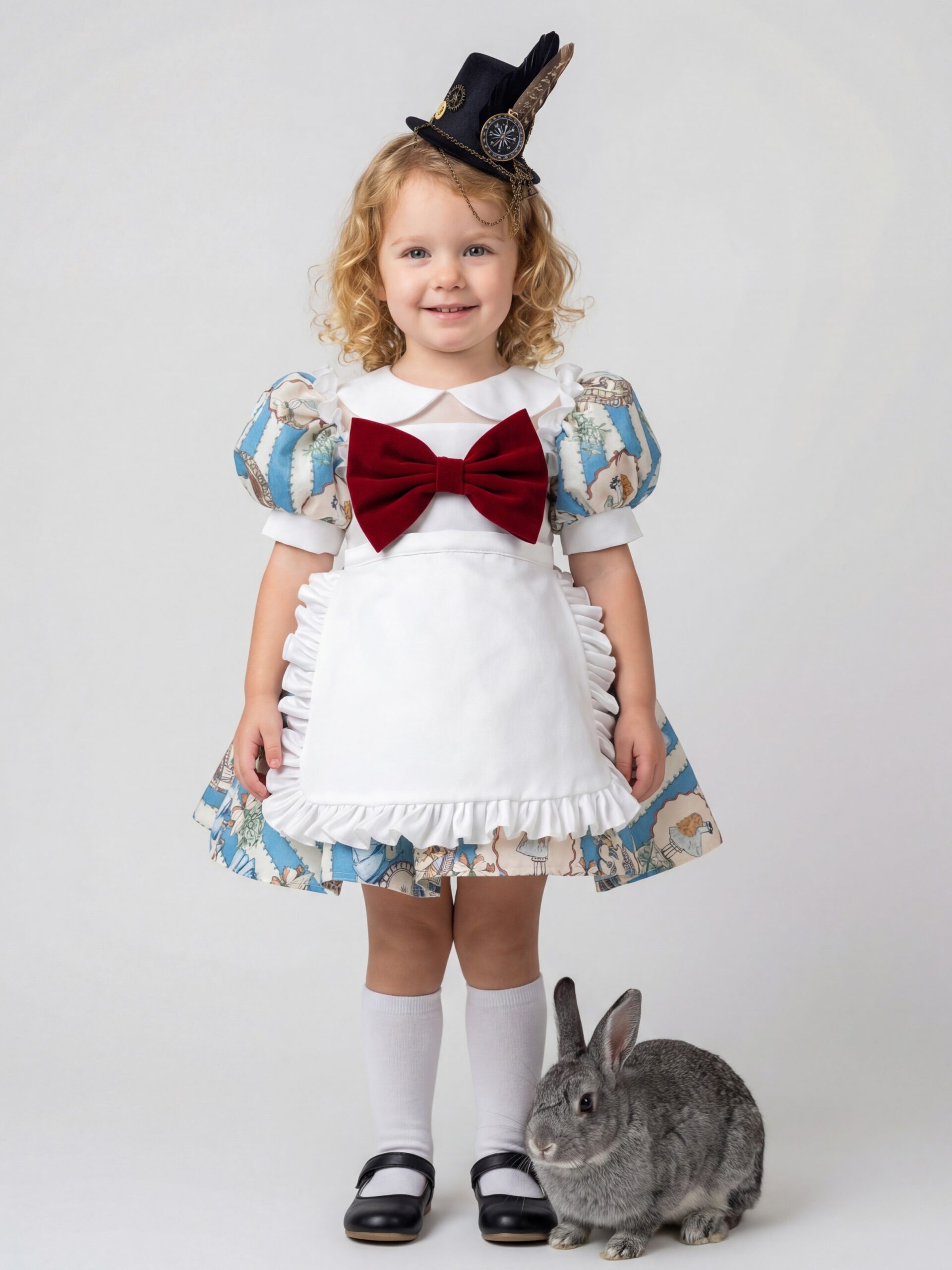 Kids Satin Short Sleeves Knee Length First Birthday Dress Alice Dress