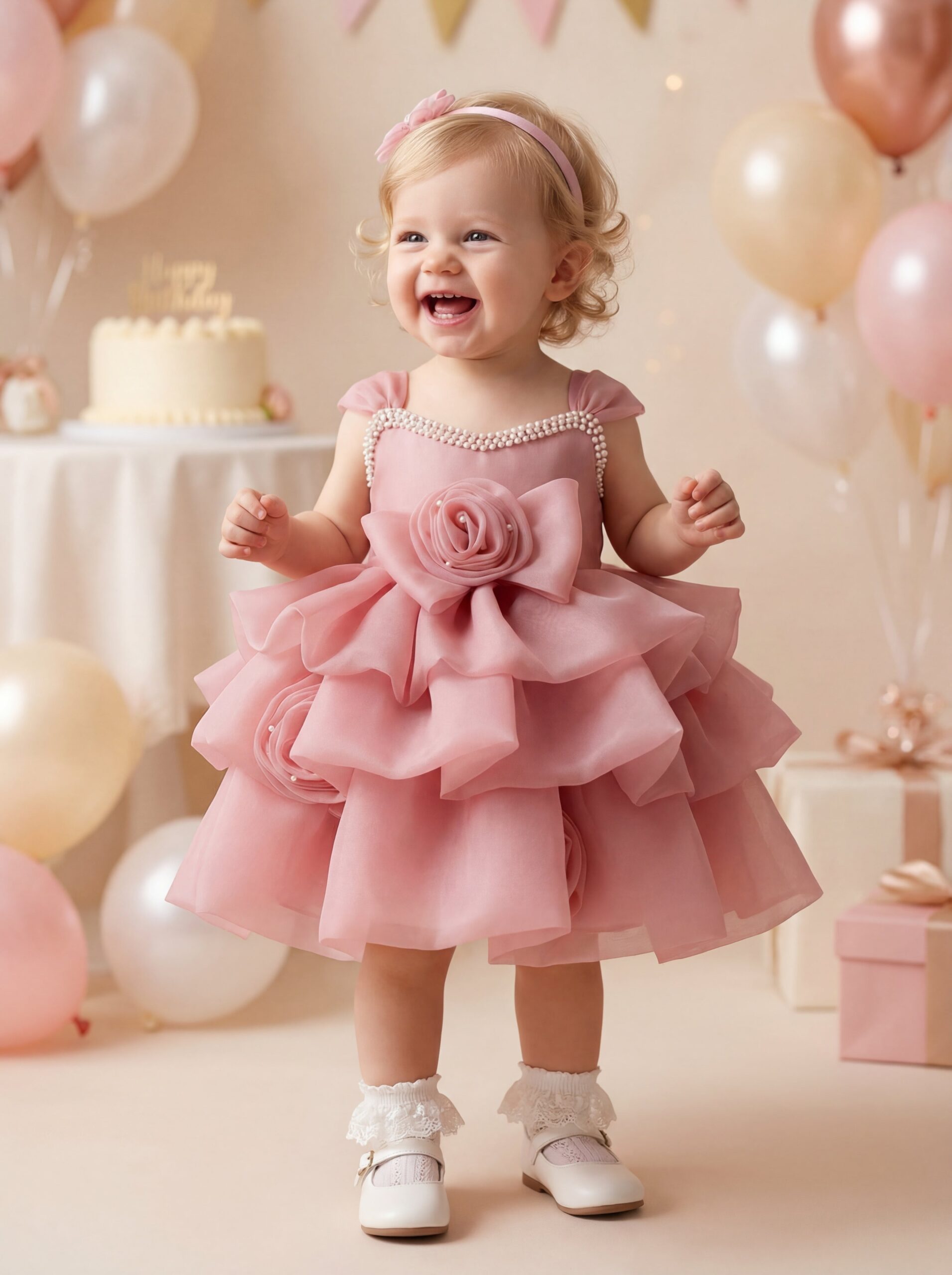 Kids The Diana Pearl Beaded Organza Dress | 1st Birthday, Flower Girl & Photography Gown - Image 3