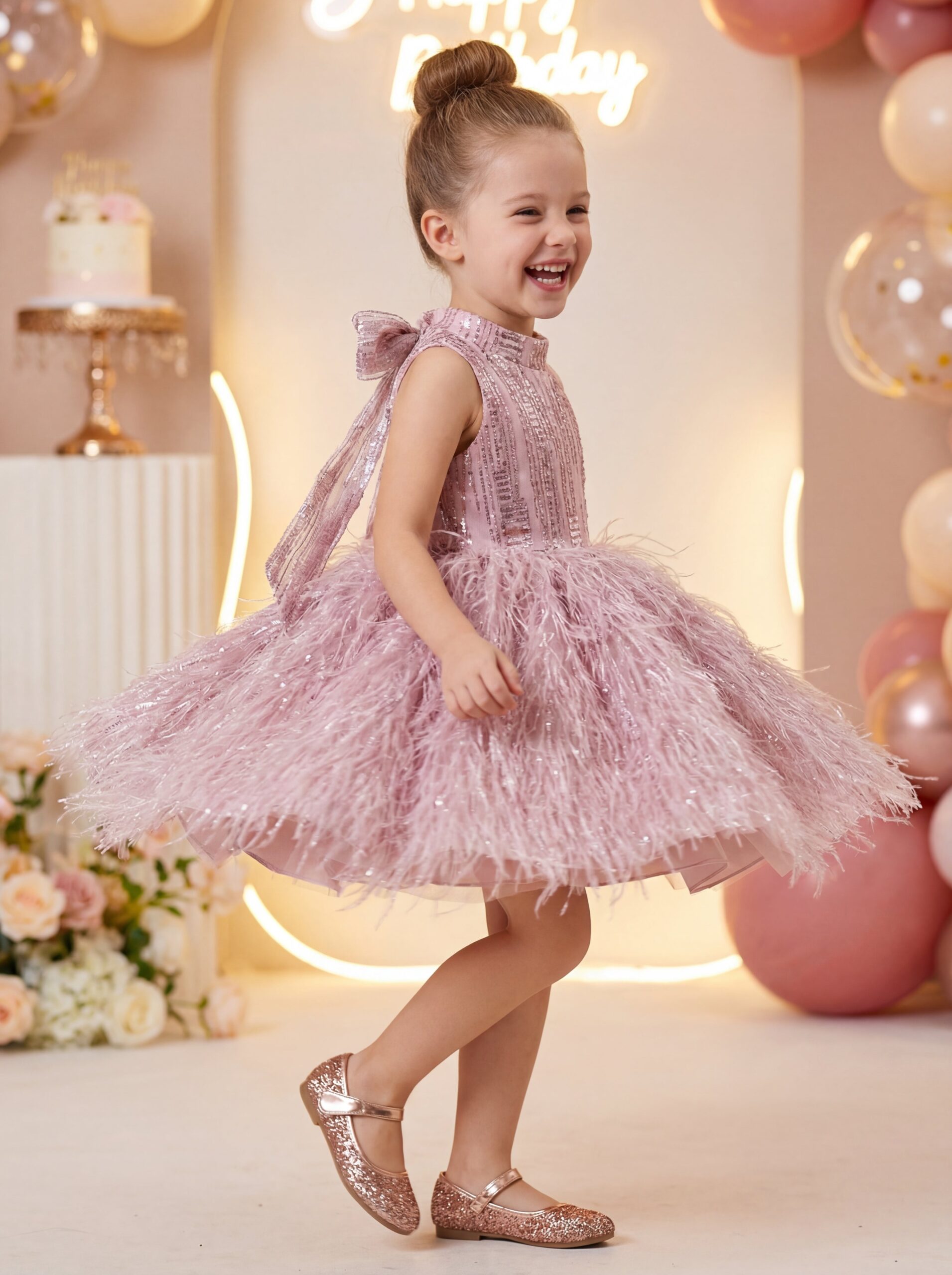 Kids The Grace Sequin & Feather Tutu Dress | Luxury Birthday Party, Stage Performance & Wedding Reception Gown - Image 3