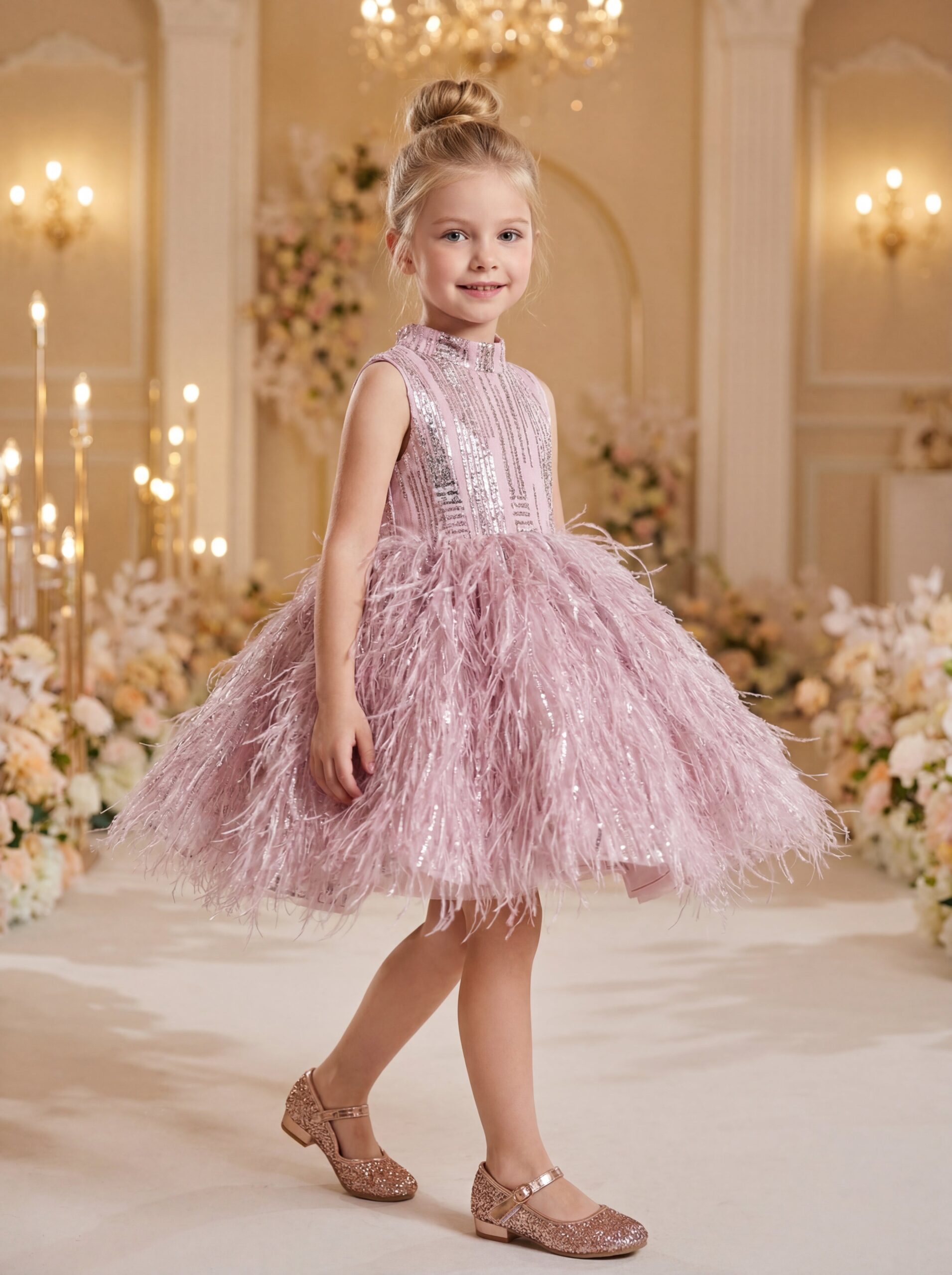 Kids The Grace Sequin & Feather Tutu Dress | Luxury Birthday Party, Stage Performance & Wedding Reception Gown - Image 4
