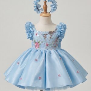 Kids The Aurelia Floral Embroidered Satin Dress | Flower Girl, Birthday & Party Gown