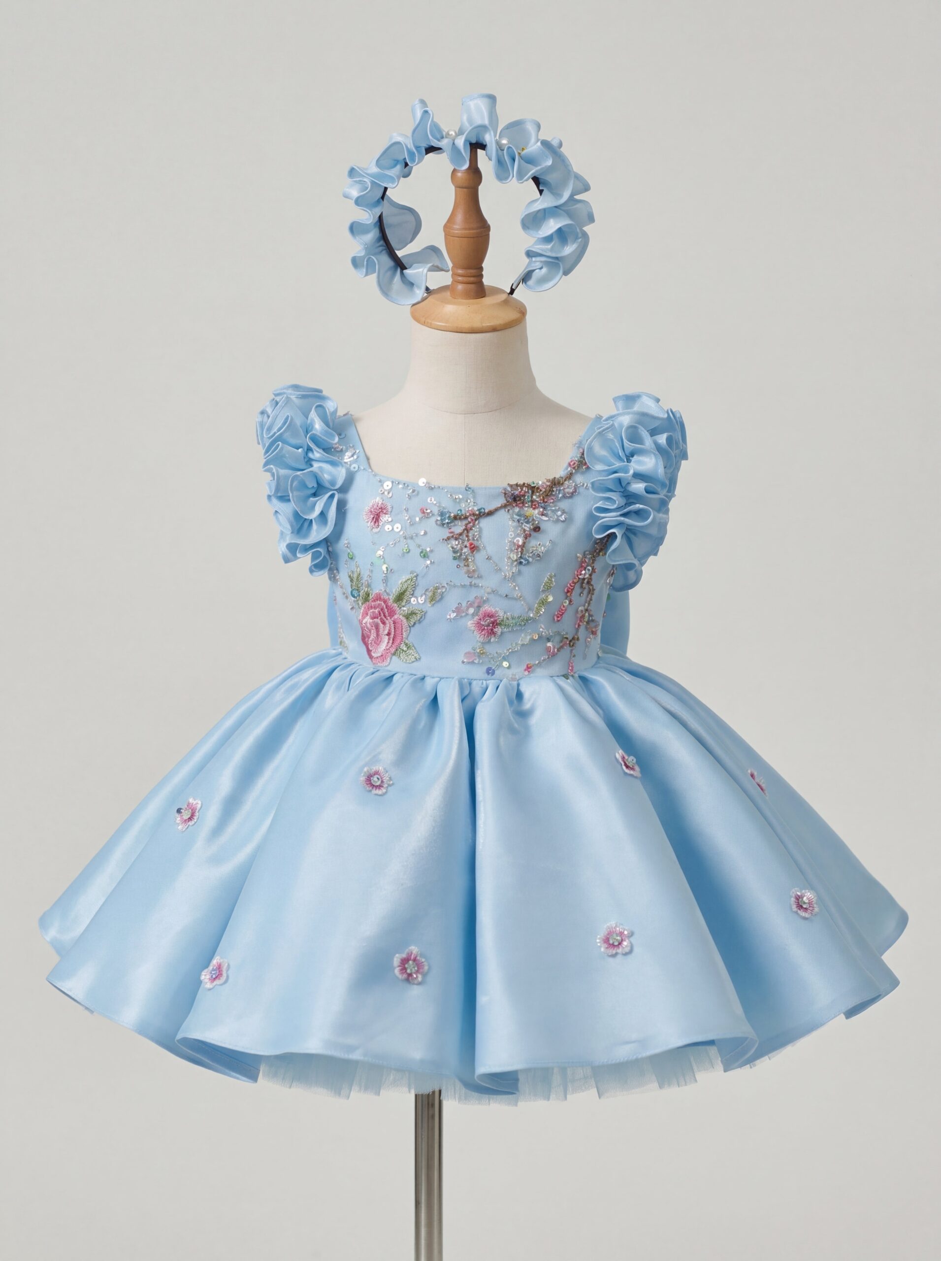 Kids The Aurelia Floral Embroidered Satin Dress | Flower Girl, Birthday & Party Gown