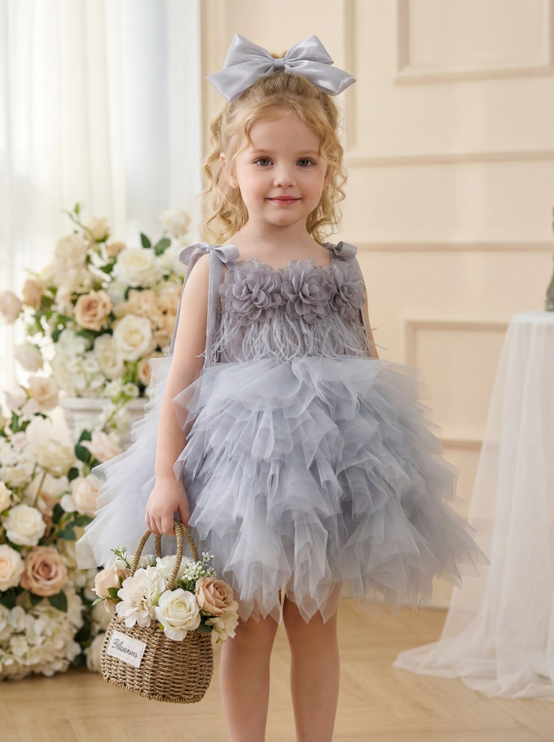 Kids The Phoebe Feather & Tulle Tutu Dress | Birthday, Flower Girl & Holiday Portrait Gown - Image 5