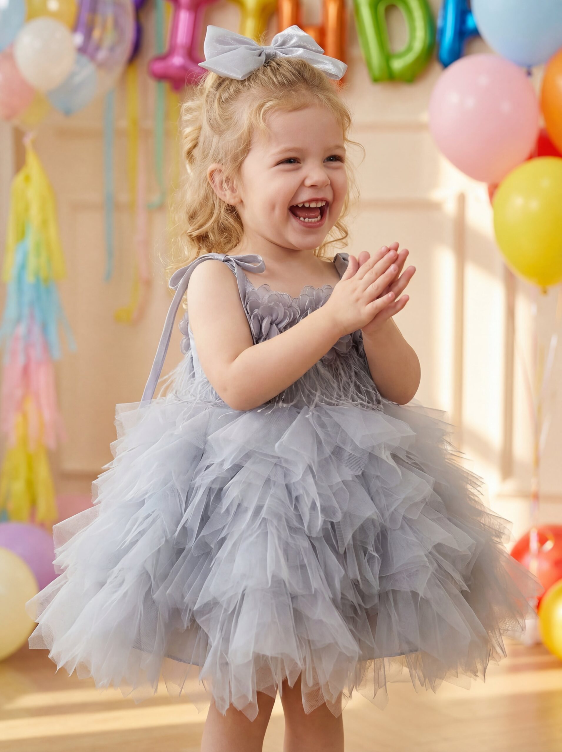 Kids The Phoebe Feather & Tulle Tutu Dress | Birthday, Flower Girl & Holiday Portrait Gown - Image 4