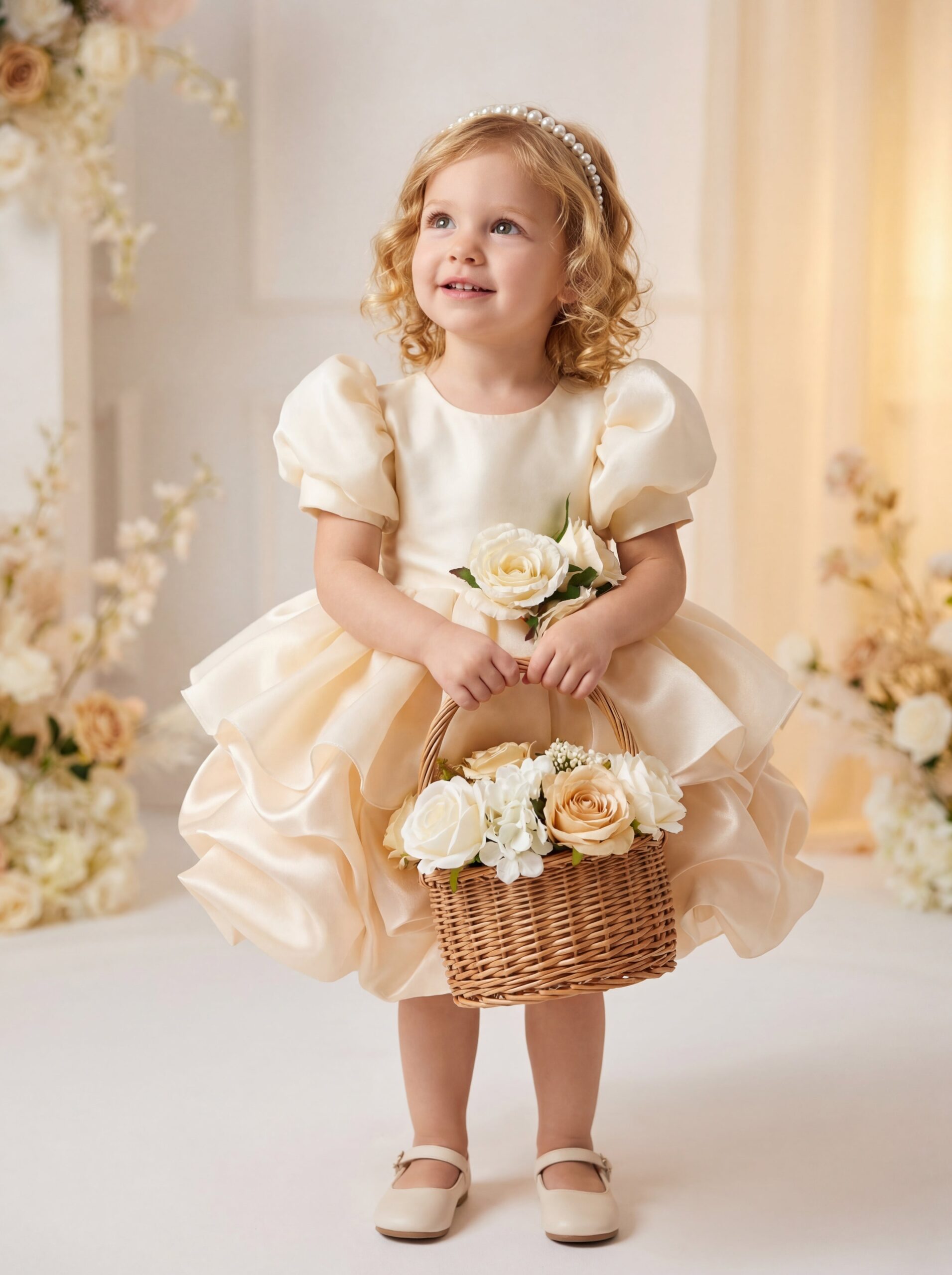Kids The Zoe Champagne Satin Toddler Dress | 1st Birthday & Flower Girl - Image 4