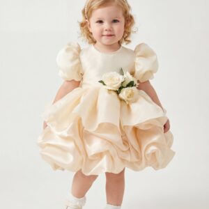 Kids The Zoe Champagne Satin Toddler Dress | 1st Birthday & Flower Girl