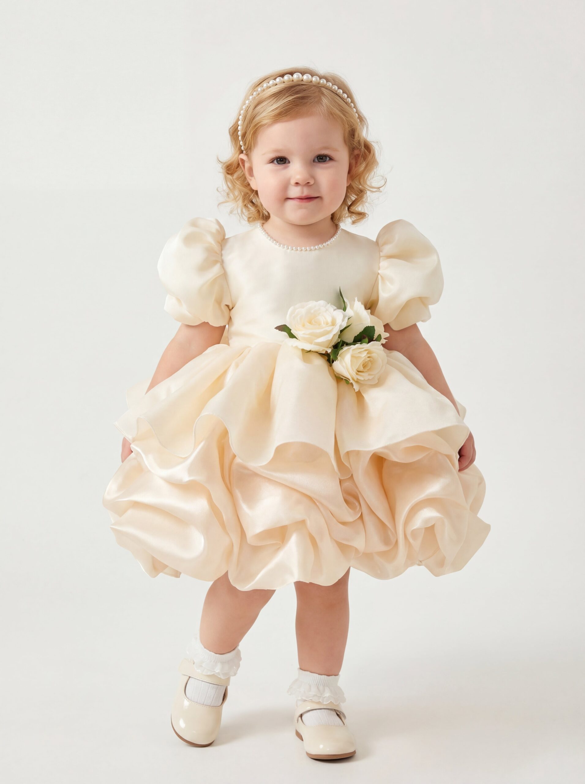 Kids The Zoe Champagne Satin Toddler Dress | 1st Birthday & Flower Girl