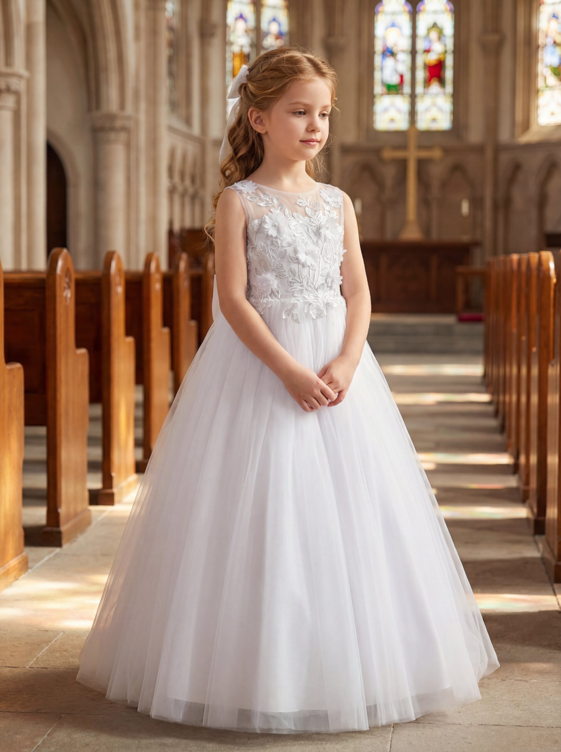 Kids The Seraphina Silver Embroidered Tulle Gown | Flower Girl, Communion & Pageant Dress - Image 4