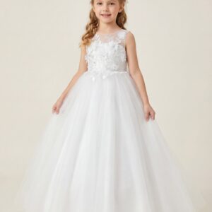 Kids The Seraphina Silver Embroidered Tulle Gown | Flower Girl, Communion & Pageant Dress