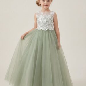 Kids The Elodie Vintage Floral Lace Tulle Gown | Flower Girl, Garden Wedding & Photography Gown
