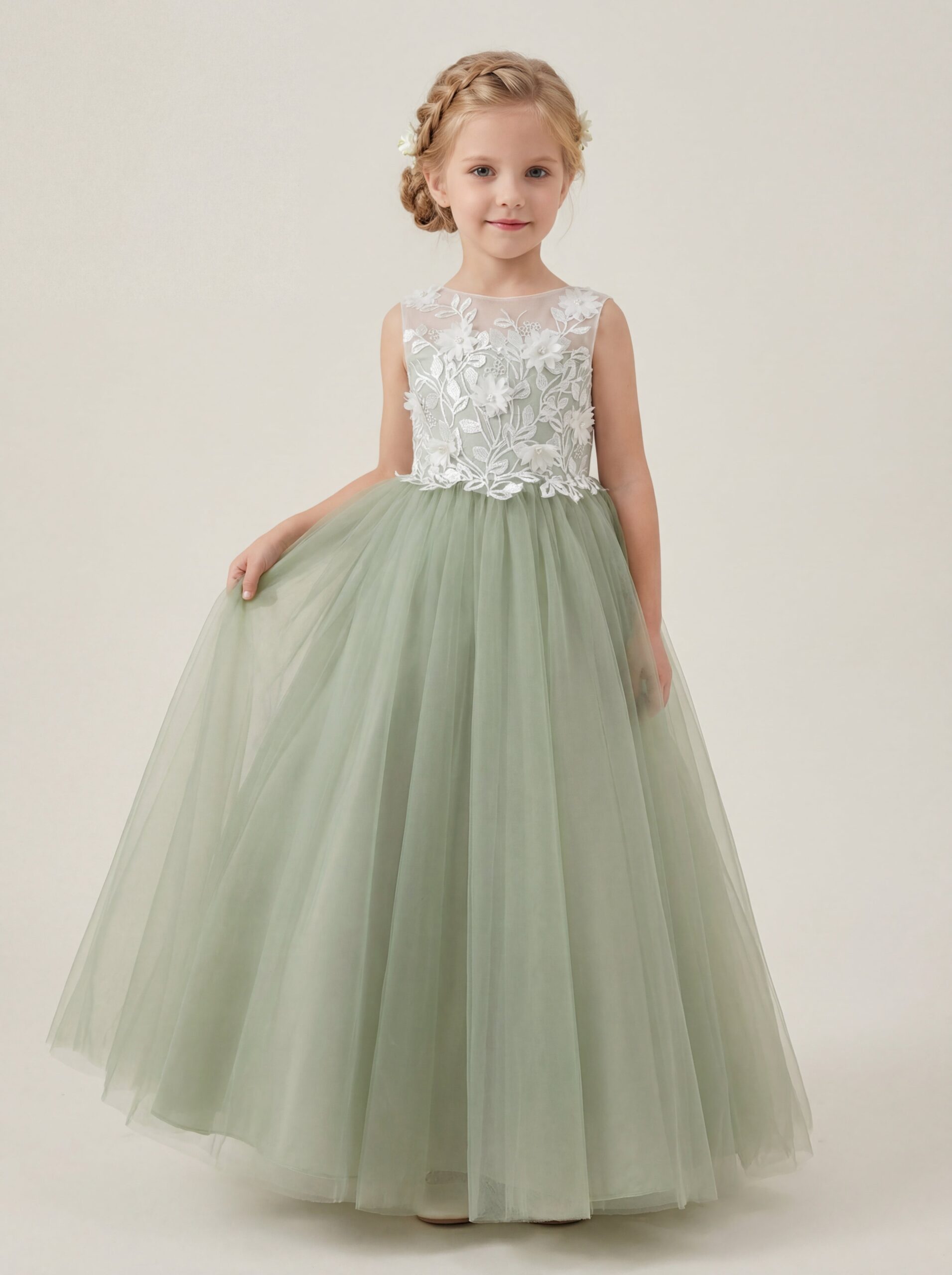 Kids The Elodie Vintage Floral Lace Tulle Gown | Flower Girl, Garden Wedding & Photography Gown