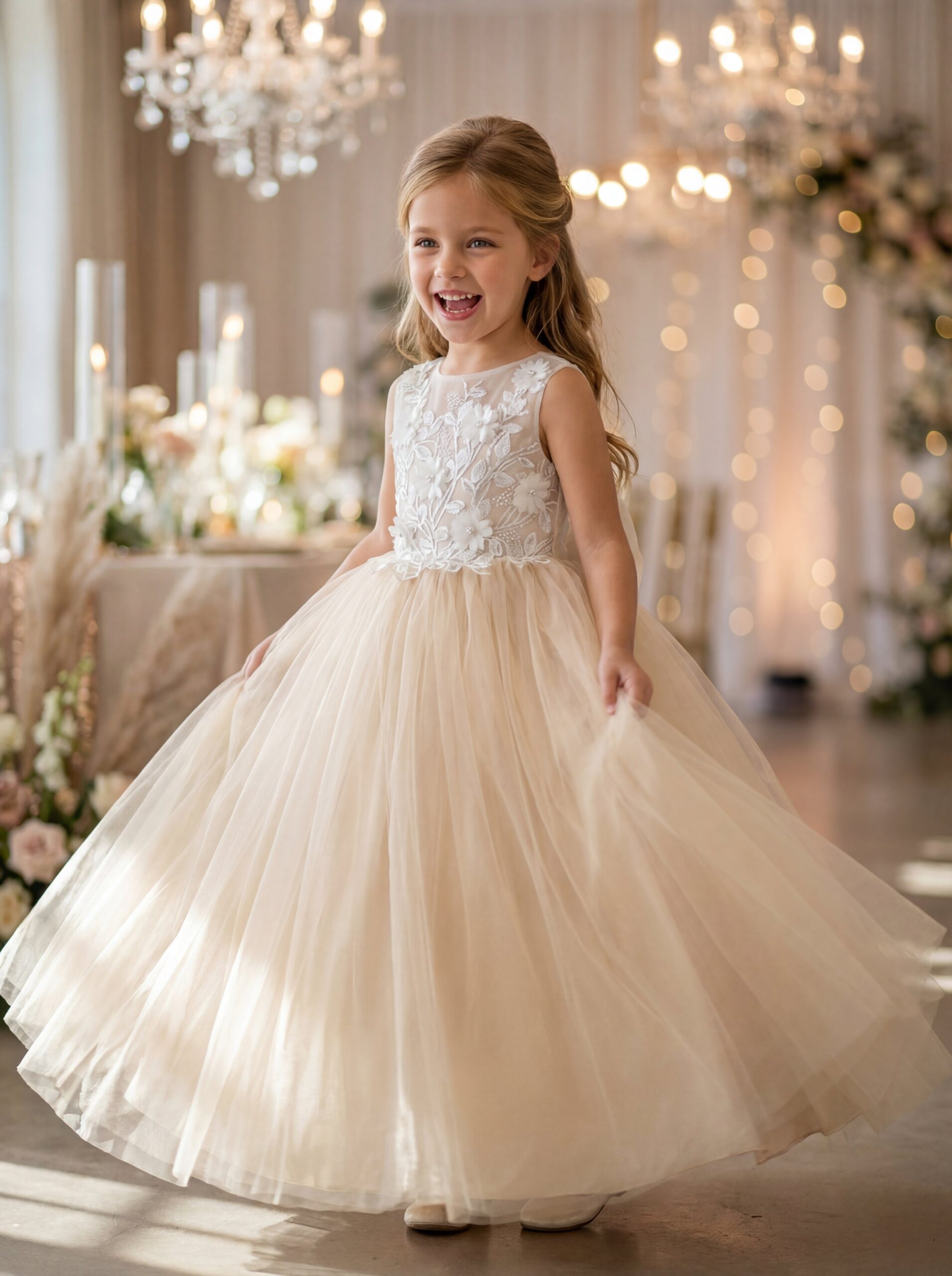 Kids The Seraphina Floral Lace Tulle Gown | Flower Girl, Pageant & Formal Portrait Dress - Image 4