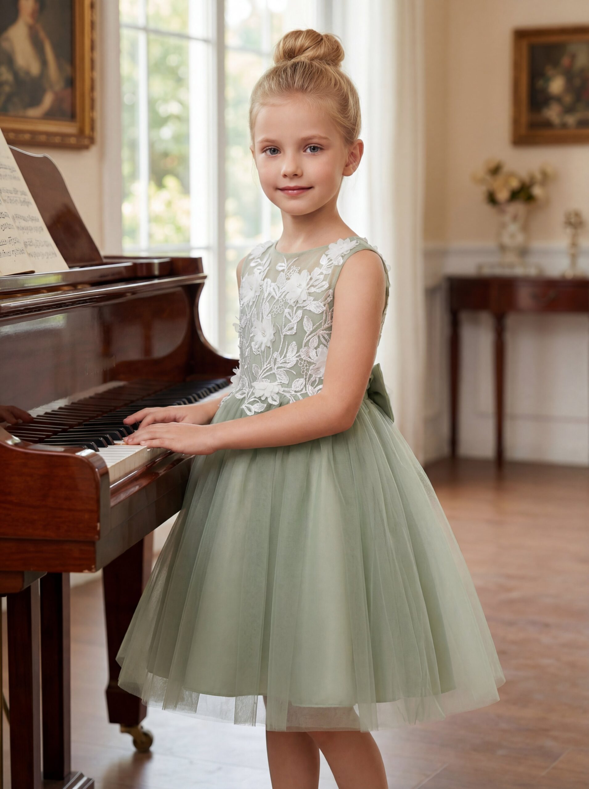 Kids The Elodie 3D Floral Embroidered Tulle Dress | Flower Girl, Easter & Garden Party Gown - Image 3