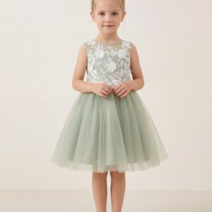 Kids The Elodie 3D Floral Embroidered Tulle Dress | Flower Girl, Easter & Garden Party Gown