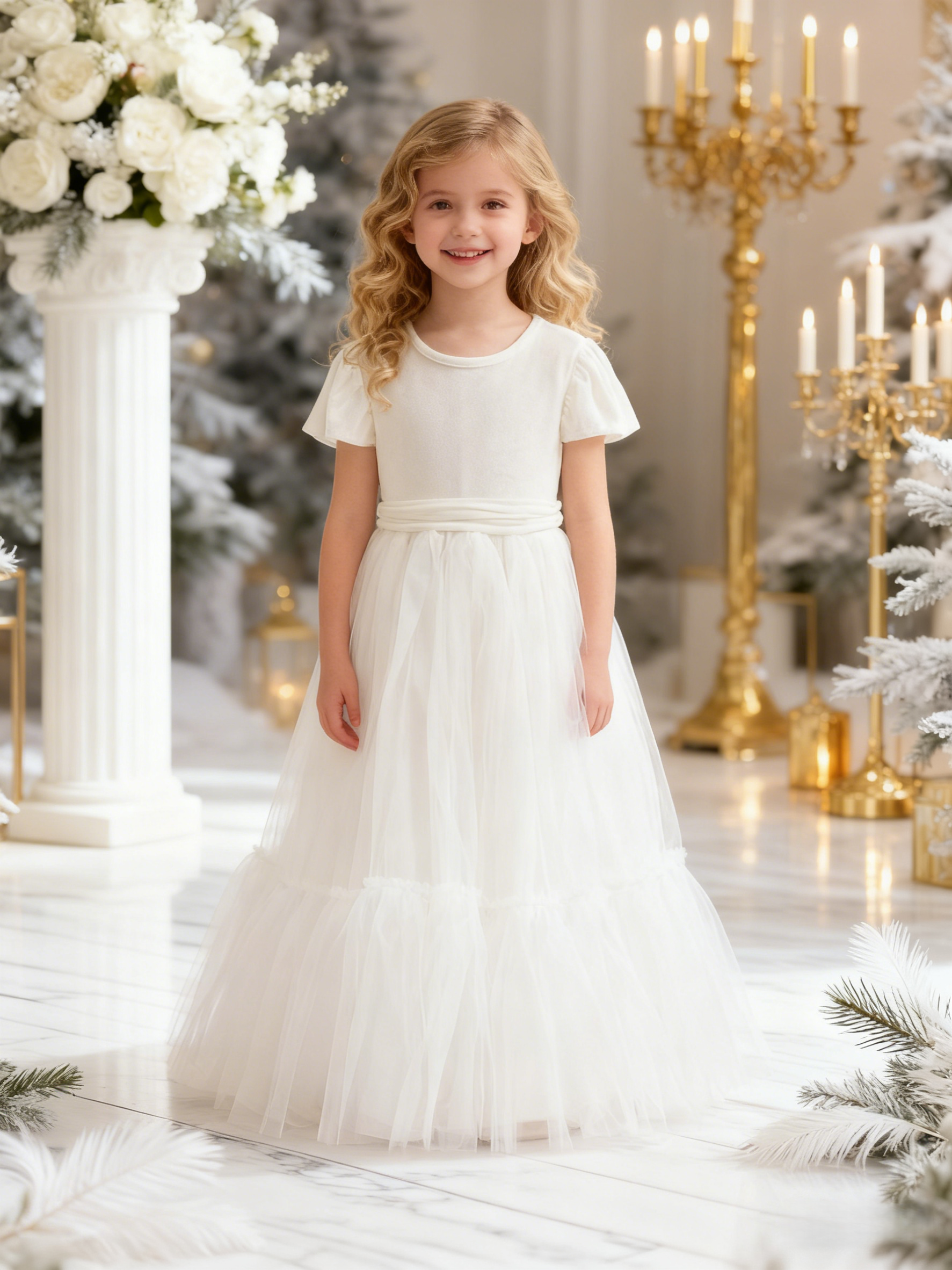 Kids Velvet Floor-length Winter Flower Girl Dress